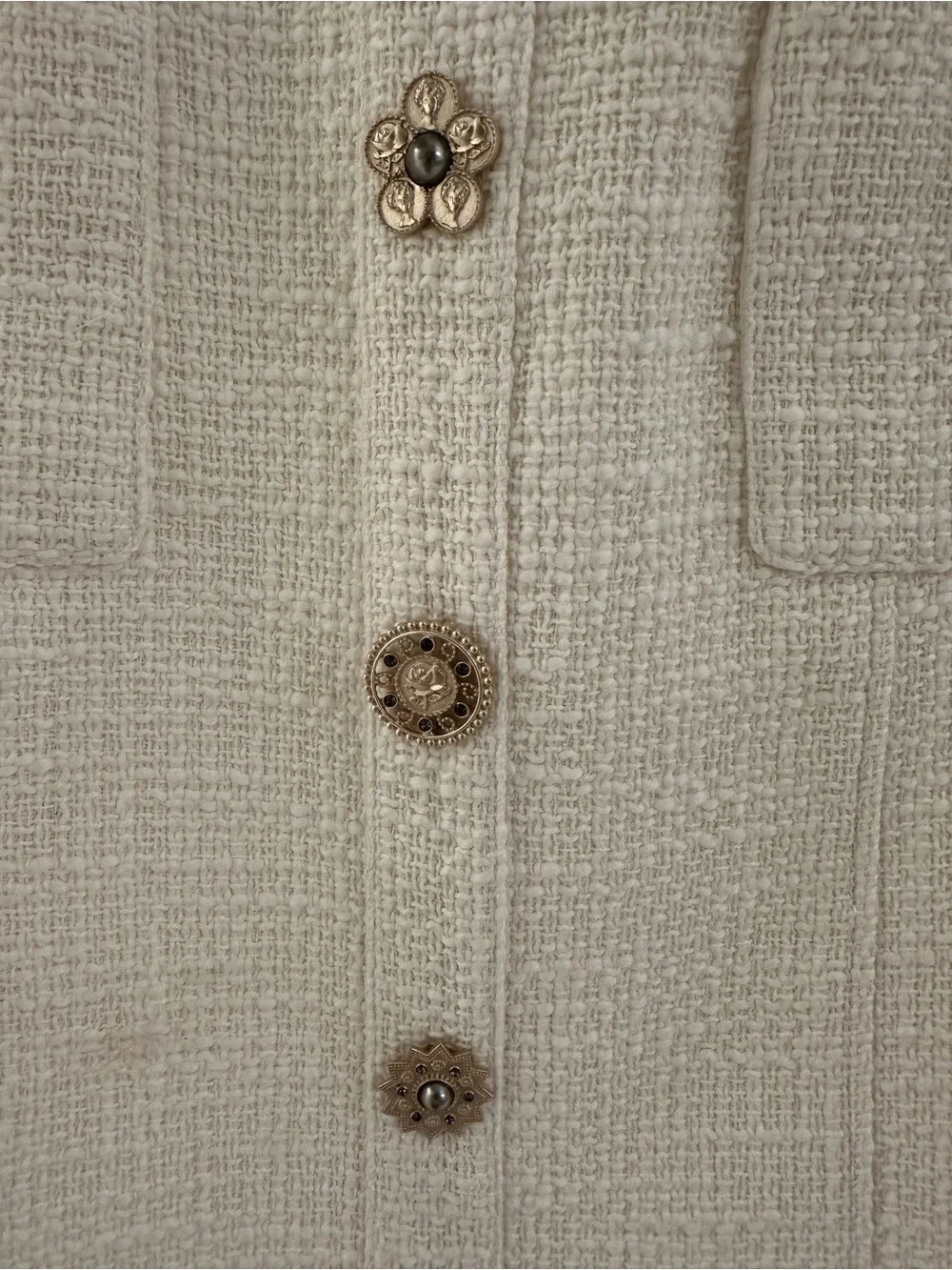 cinq a sept Cream Tweed Mini Dress with Decorative Buttons - Picture 5 of 7